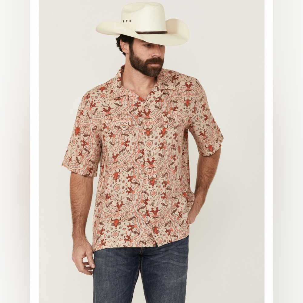 Wrangler Coasta Cowboy Print Short Sleeve Snap Western Shirt Size Large